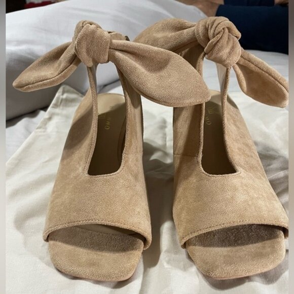 MOOMMO Women Heeled Sandals with Bow Peep Toe Chunky Block Low Heel Size 9 - Picture 3 of 11